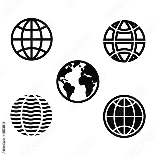 Globe and Earth Icons. World Map, Global Network, and Geography Symbols . Modern Vector Set. photo