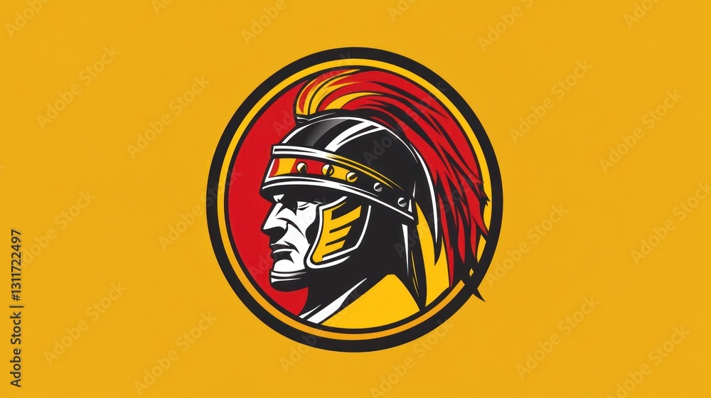 Roman soldier profile, stylized emblem, yellow background. Possible use historical illustration, gaming asset, educational material Roman soldier profile, stylized emblem, yellow background. Possible use historical illustration, gaming asset, educational material