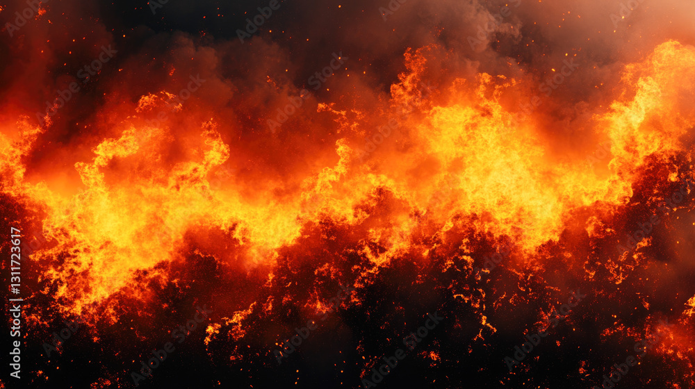 Intense blazing fire and smoke background with fiery flames Intense blazing fire and smoke background with fiery flames