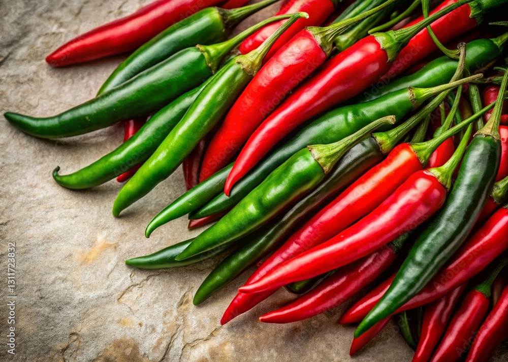 Vibrant Red & Green Thai Chili Peppers with Shadow – Culinary Stock Photo Vibrant Red & Green Thai Chili Peppers with Shadow – Culinary Stock Photo