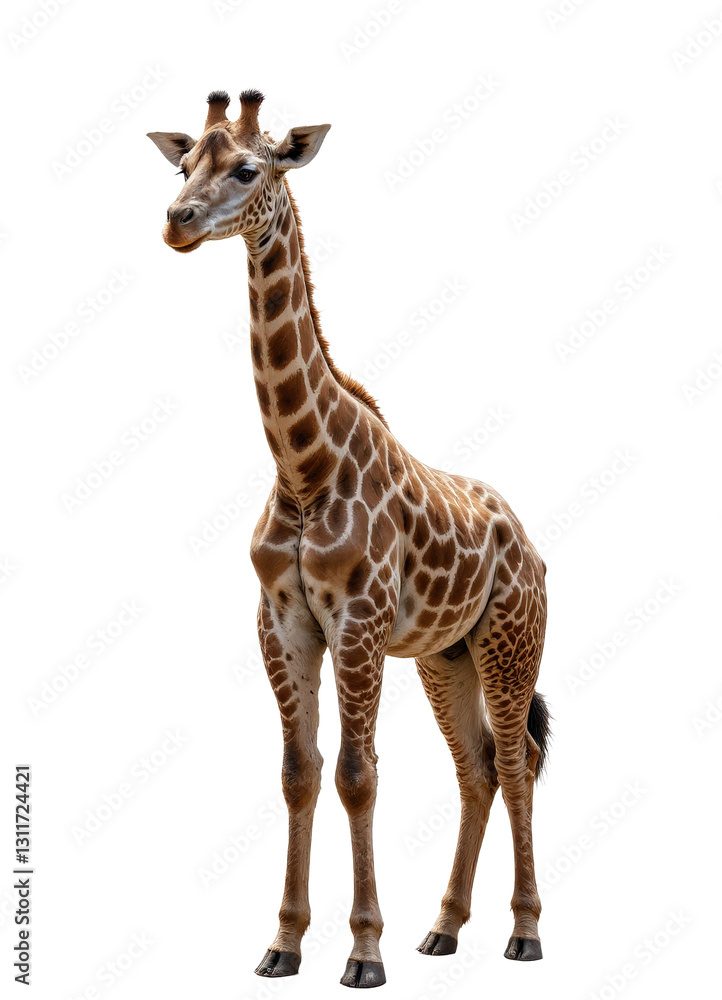 Obraz premium Young Giraffe Standing on Transparent Background