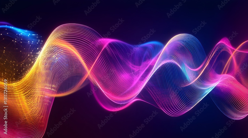 Vibrant Abstract Wave of Glowing Particles in Pink, Blue, and Orange Hues Vibrant Abstract Wave of Glowing Particles in Pink, Blue, and Orange Hues