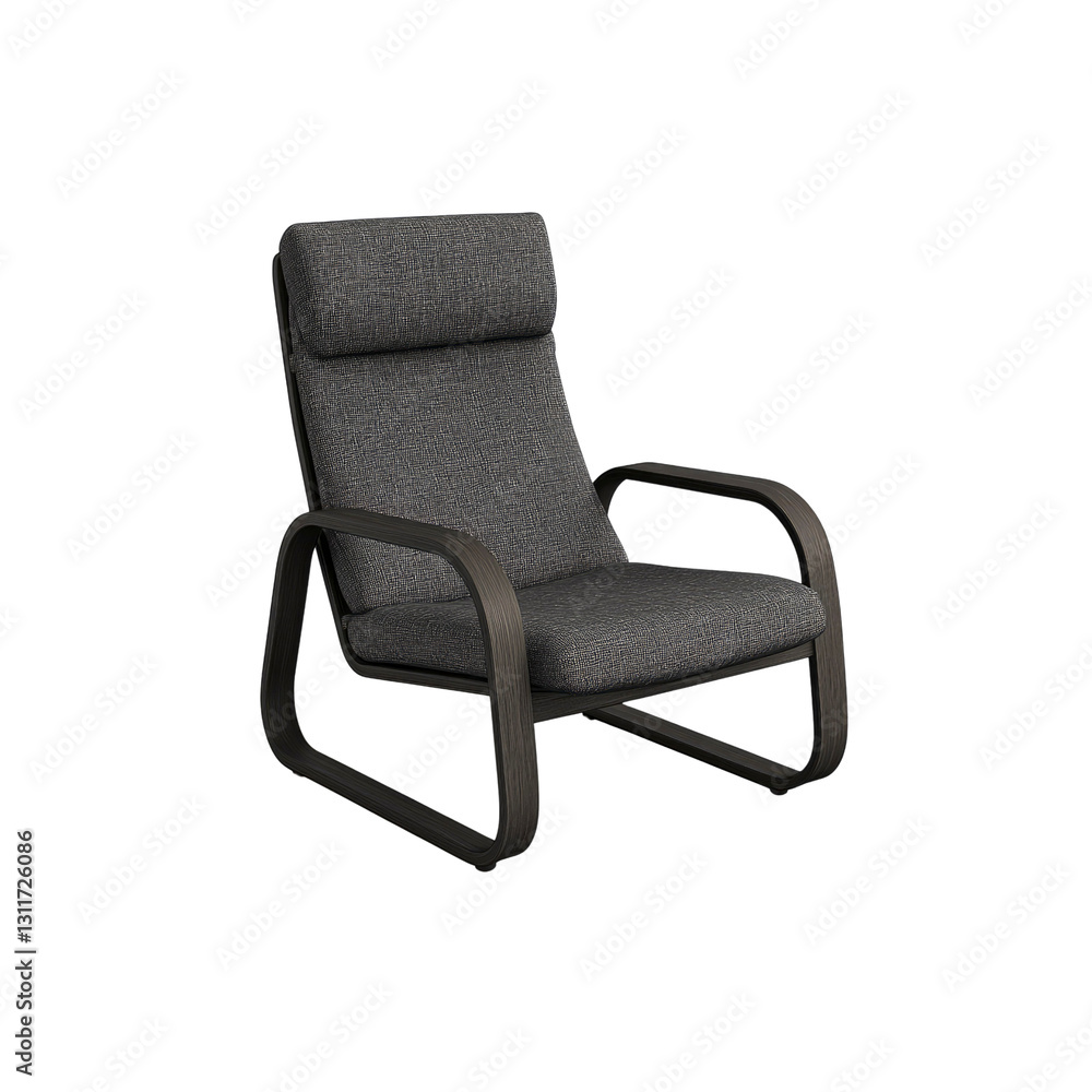 Modern Grey Fabric Lounge Chair with Dark Wooden Frame Modern Grey Fabric Lounge Chair with Dark Wooden Frame