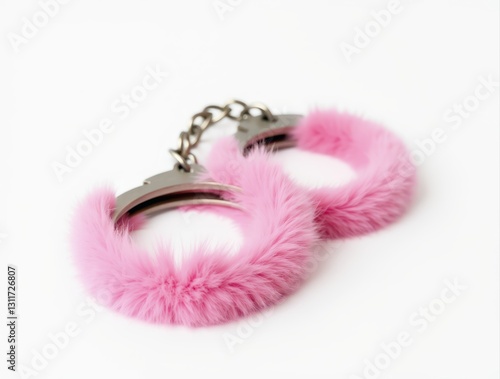 Wallpaper Mural Pink furry handcuffs on white background Torontodigital.ca