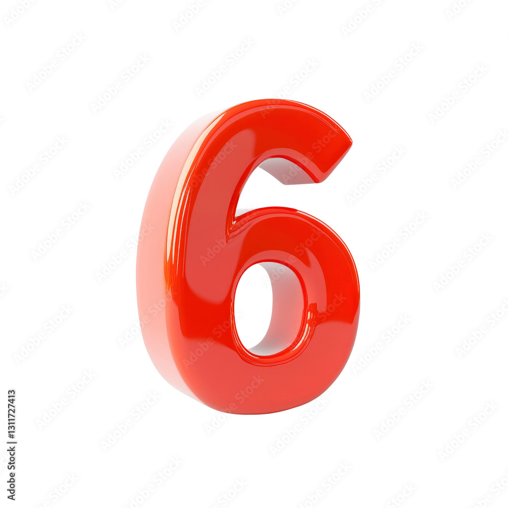 Shiny Red 3D Number Six - Isolated on White Background Shiny Red 3D Number Six - Isolated on White Background