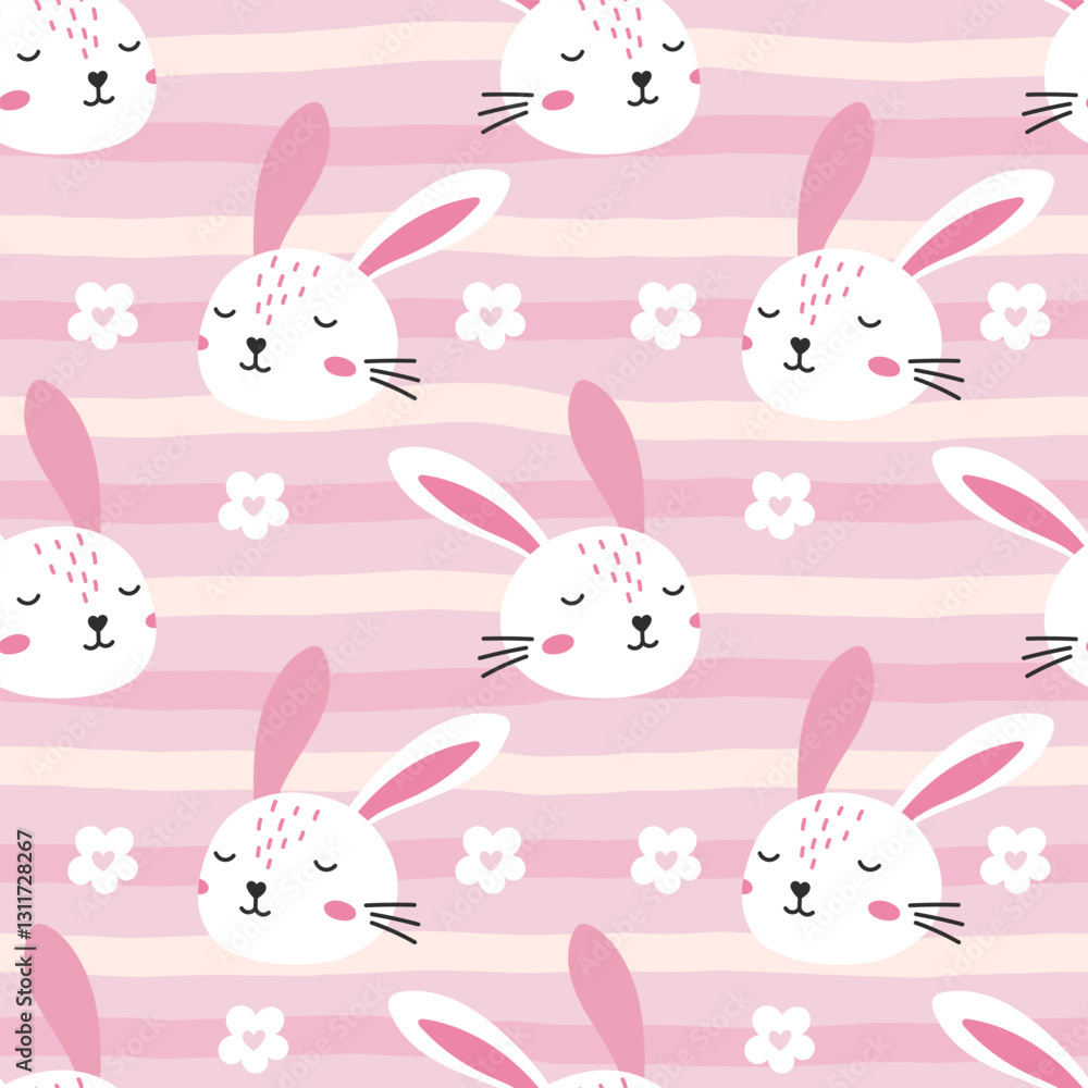 Seamless vector pattern featuring cute bunnies, flowers, and woodland elements in soft pastel tones, perfect for spring holiday designs, children s clothing, and wrapping paper Seamless vector pattern featuring cute bunnies, flowers, and woodland elements in soft pastel tones, perfect for spring holiday designs, children s clothing, and wrapping paper