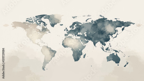 Fototapeta Naklejka Na Ścianę i Meble -  Watercolor world map in soft earth tones on beige background