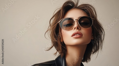 Wallpaper Mural Closeup portrait of young beautiful sexy smiling hipster woman in sunglasses. Trendy positive girl going crazy. Model isolated on blue wall. Shows her tongue Torontodigital.ca