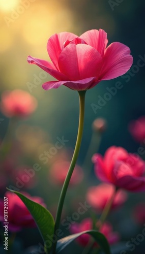 Curving gooseneck showcases a breathtaking bloom, soft light , background, curve