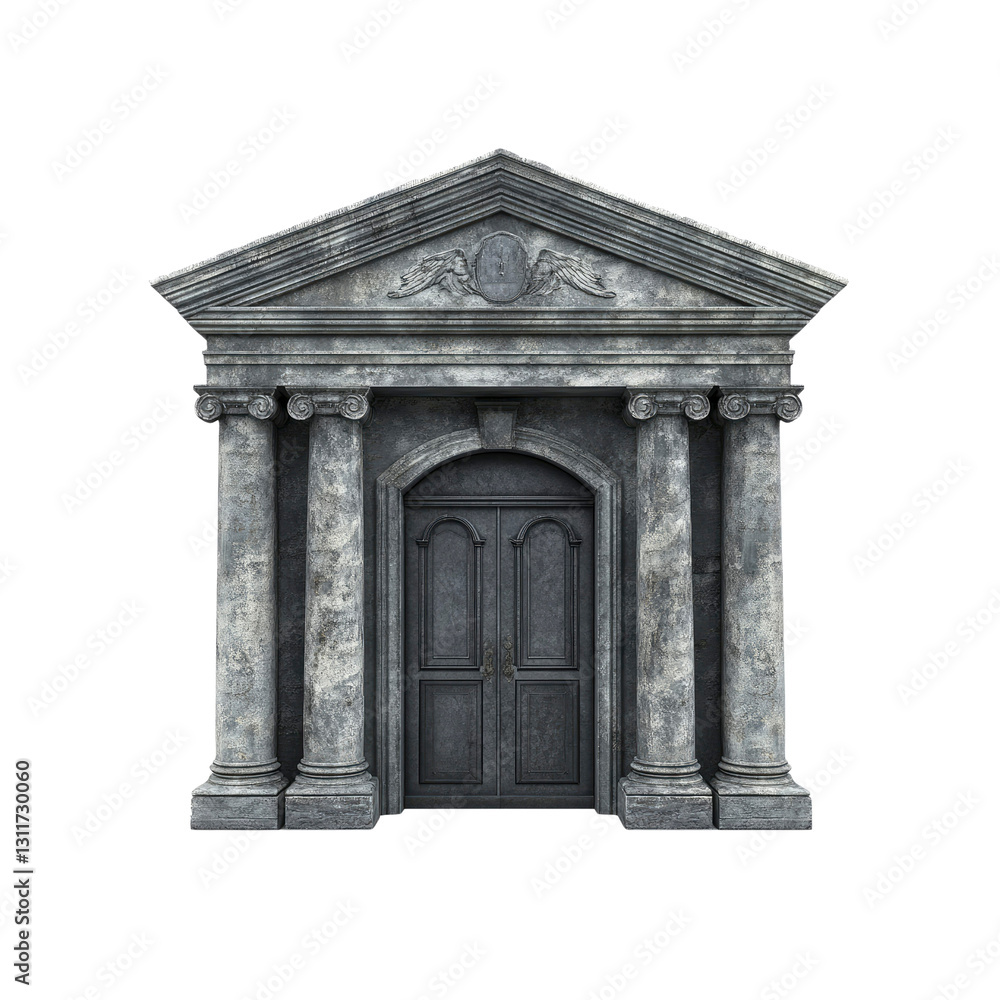 Fototapeta premium Ancient Stone Mausoleum Entrance with Double Doors - 3D Render