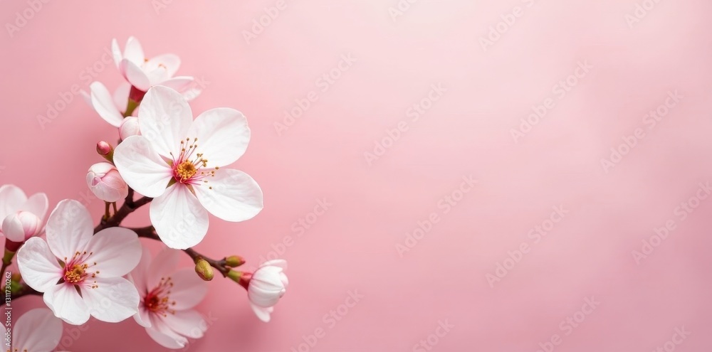 Fototapeta premium Delicate white blossoms on a soft pink backdrop, bloom, macro