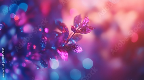 Vibrant Pink and Purple Glitter Leaves with Bokeh Background
