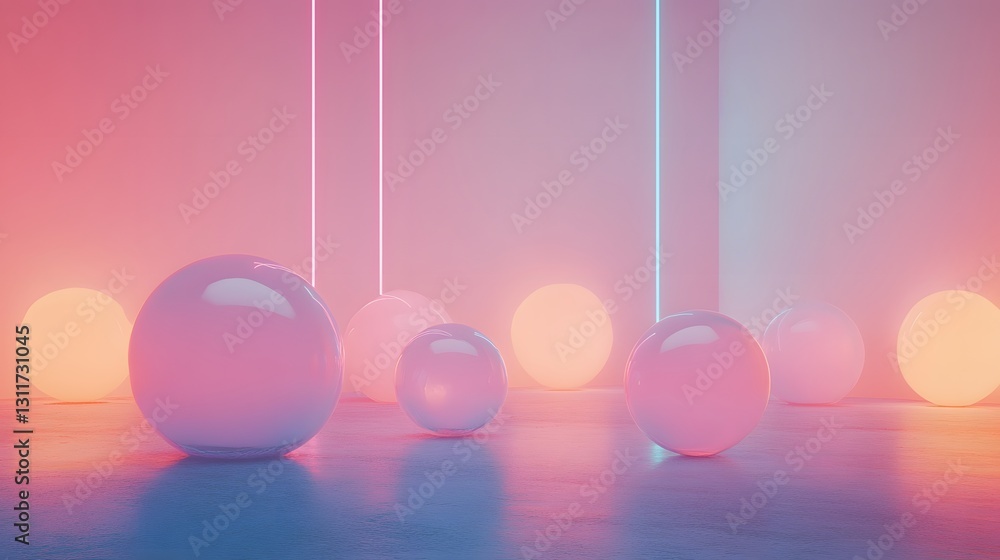 Pink and Orange Spheres Illuminated by Neon Lights