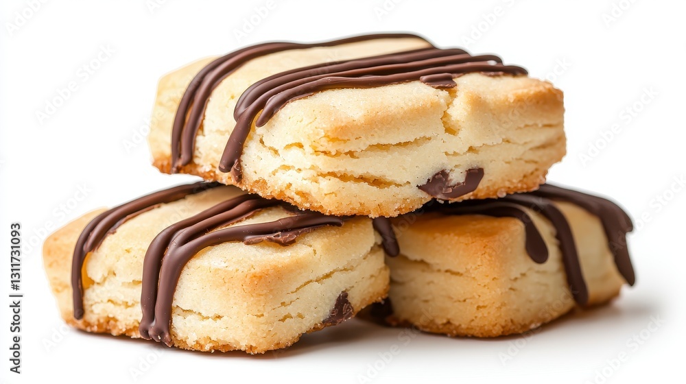 Square Chocolate Drizzled Cookies on White Background Square Chocolate Drizzled Cookies on White Background