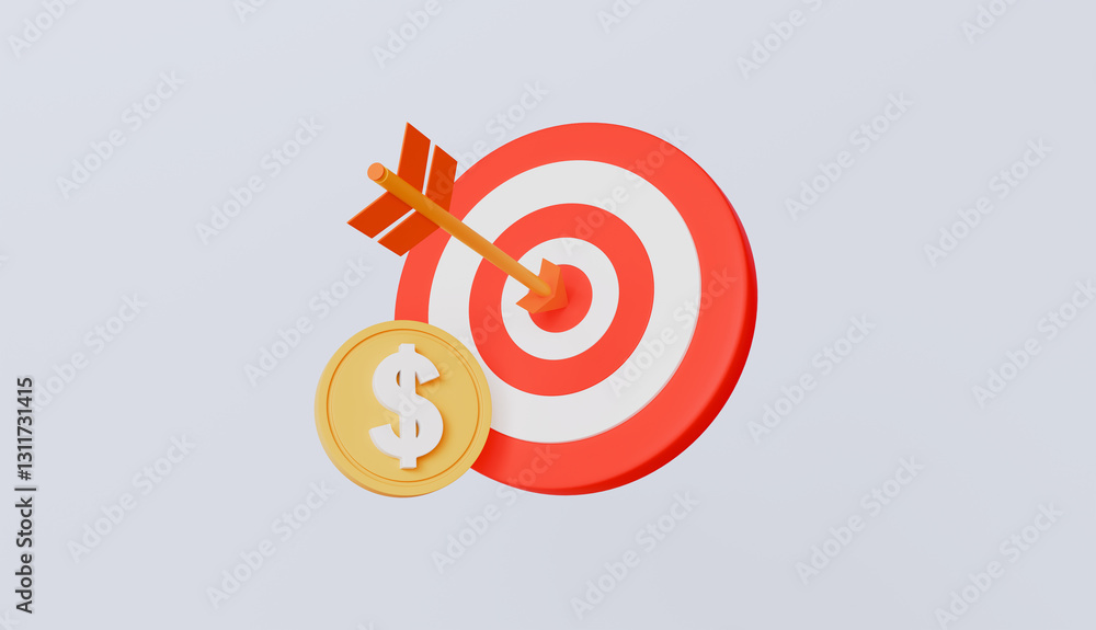 Red target with arrow and dollar sign, financial goals and business success Red target with arrow and dollar sign, financial goals and business success