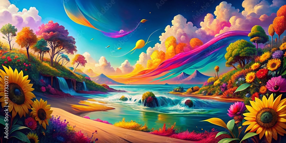 Fototapeta premium Vibrant Summer Colors: Abstract Paint Brush Stroke Art - Surreal Photography Stock Image