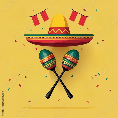 Cinco de Mayo Celebration with Sombrero and Maracas