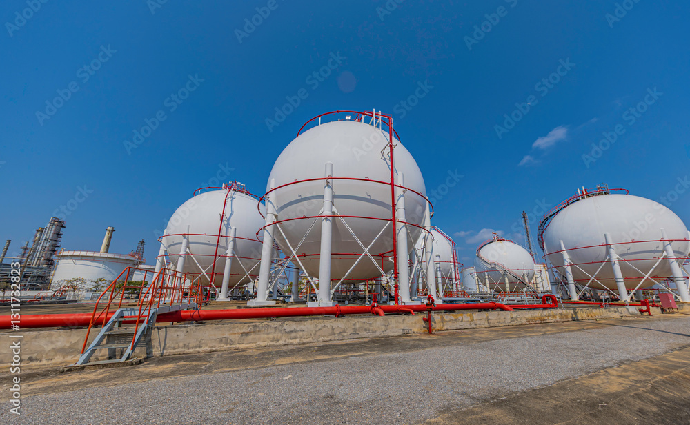 Obraz premium White spherical propane tanks containing