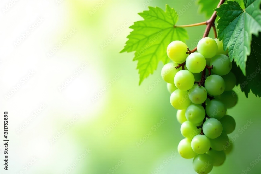 Luscious green grapes, vibrant leaves, pristine white backdrop, fruit, sweet, fresh Luscious green grapes, vibrant leaves, pristine white backdrop, fruit, sweet, fresh