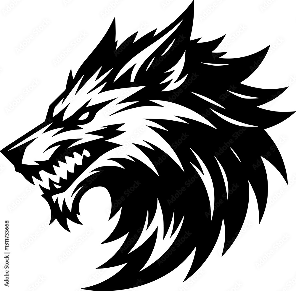 Obraz premium Webtattoo, animal, head, lion, vector, wolf, illustration, tribal, wild, cat, black, symbol, cartoon, tiger, silhouette, wildlife, nature, face, mascot, mammal, dragon, icon, dog, predator, art