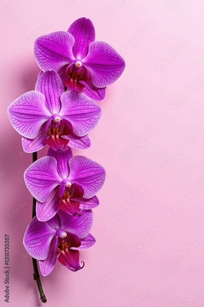 Purple orchid blossoms cascade across a pale pink surface, flowers, high resolution Purple orchid blossoms cascade across a pale pink surface, flowers, high resolution