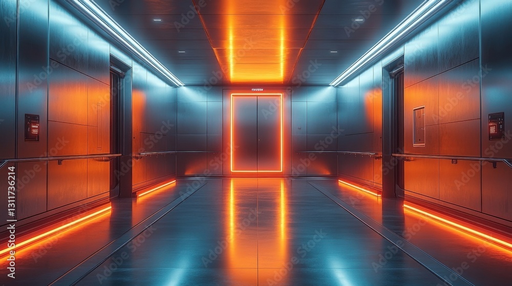 Futuristic Neon Corridor with Orange and Blue Lighting Futuristic Neon Corridor with Orange and Blue Lighting