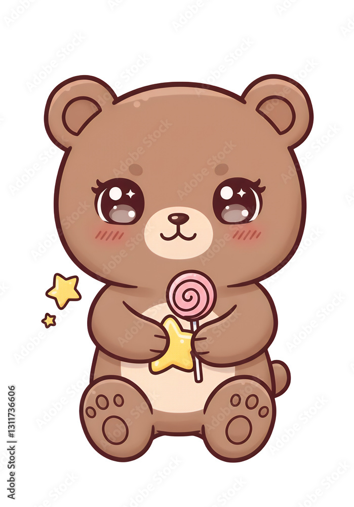 Cute cartoon bear holding a lollipop and star isolated on white or transparent png background Cute cartoon bear holding a lollipop and star isolated on white or transparent png background