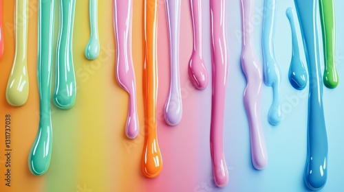 Bright, flowing multicolor paint drips creating a dynamic and fluid effect on a smooth gradient background. Ideal for creative concepts, abstract art, and colorful design projects.. AI Generation