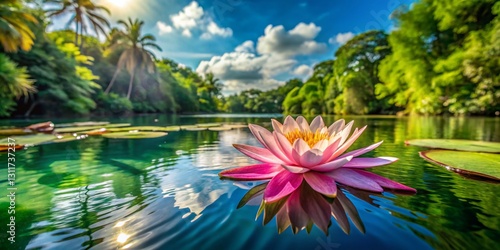 Vibrant Water Lily Blooming on Rio Dulce, Livingston, Guatemala photo