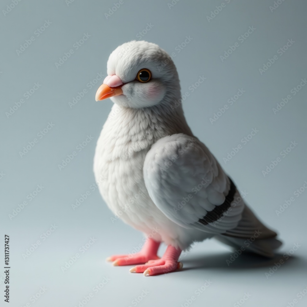 Obraz premium Soft grey pigeon plush, tiny embroidered rose, adorable, rose