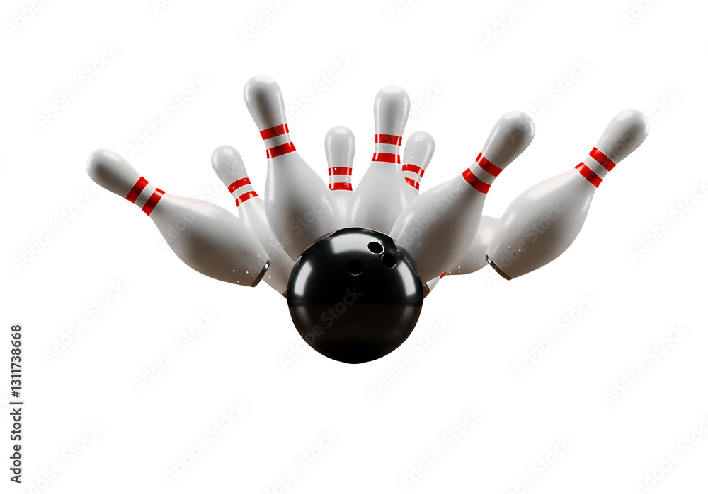 Bowling Pins and Ball in Motion, a Striking Visual for Sports Enthusiasts isolated on white or transparent png background Bowling Pins and Ball in Motion, a Striking Visual for Sports Enthusiasts isolated on white or transparent png background
