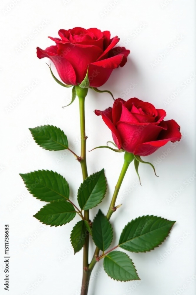 Fototapeta premium Vibrant red roses against pure white backdrop, Valentine's Day, celebration