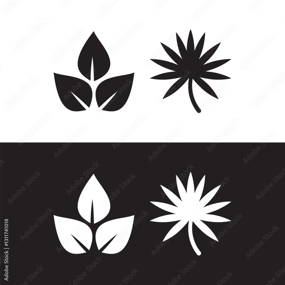 Leaf simple black and white flat vector icon design Leaf simple black and white flat vector icon design