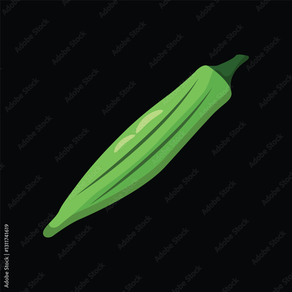 Okra flat vector illustration isolated on a black background Okra flat vector illustration isolated on a black background
