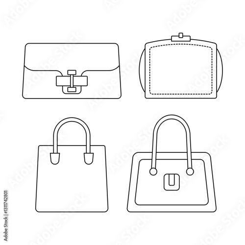 Women handbags icon set with editable stroke placed on a white background