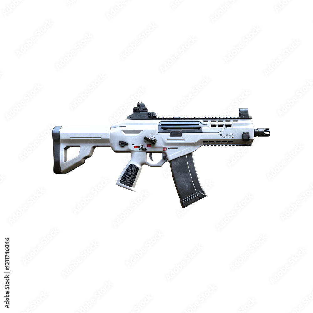 Modern White and Black Submachine Gun, Isolated on White Background Modern White and Black Submachine Gun, Isolated on White Background