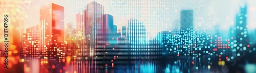 Wallpaper Mural Abstract cityscape with geometric structures and vibrant dots, blending urban and futuristic elements Torontodigital.ca