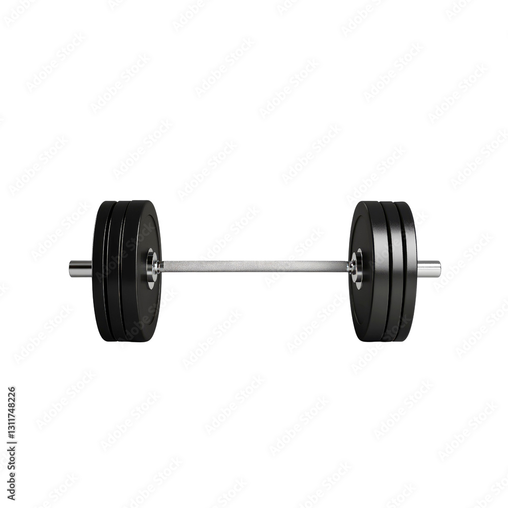 Studio Shot of a Standard Weightlifting Barbell with Black Weight Plates Studio Shot of a Standard Weightlifting Barbell with Black Weight Plates