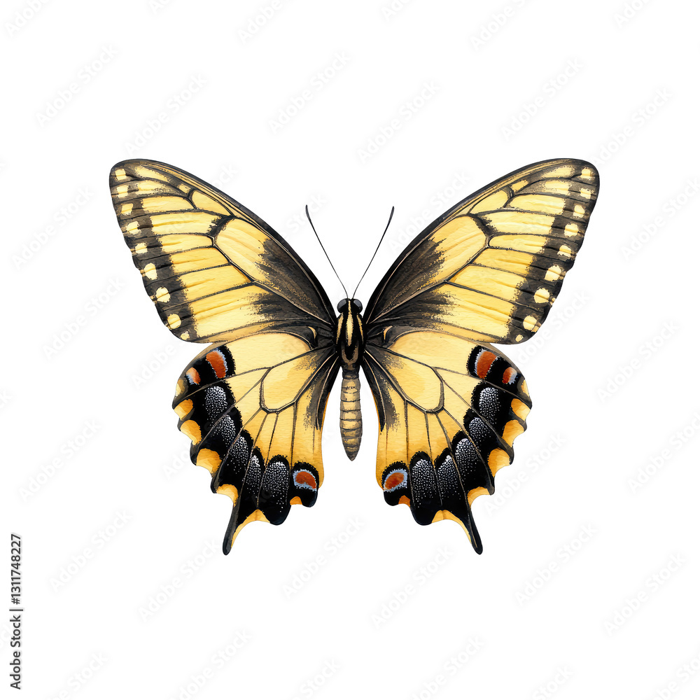 Fototapeta premium A vibrant butterfly perched with detailed wings spread wide.