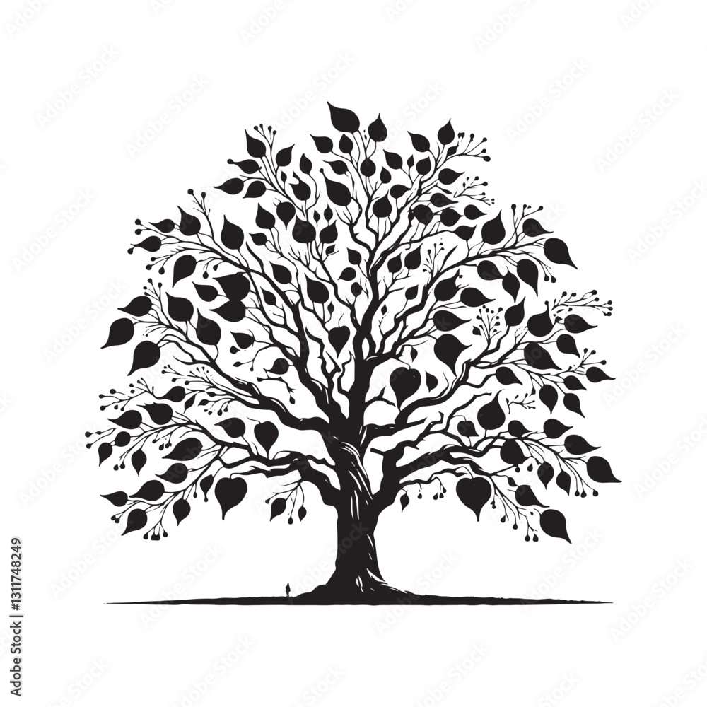 Obraz premium Catalpa Tree Silhouette - Catalpa Tree Vector - Catalpa Tree Illustration - Tree Art - Tree Design.