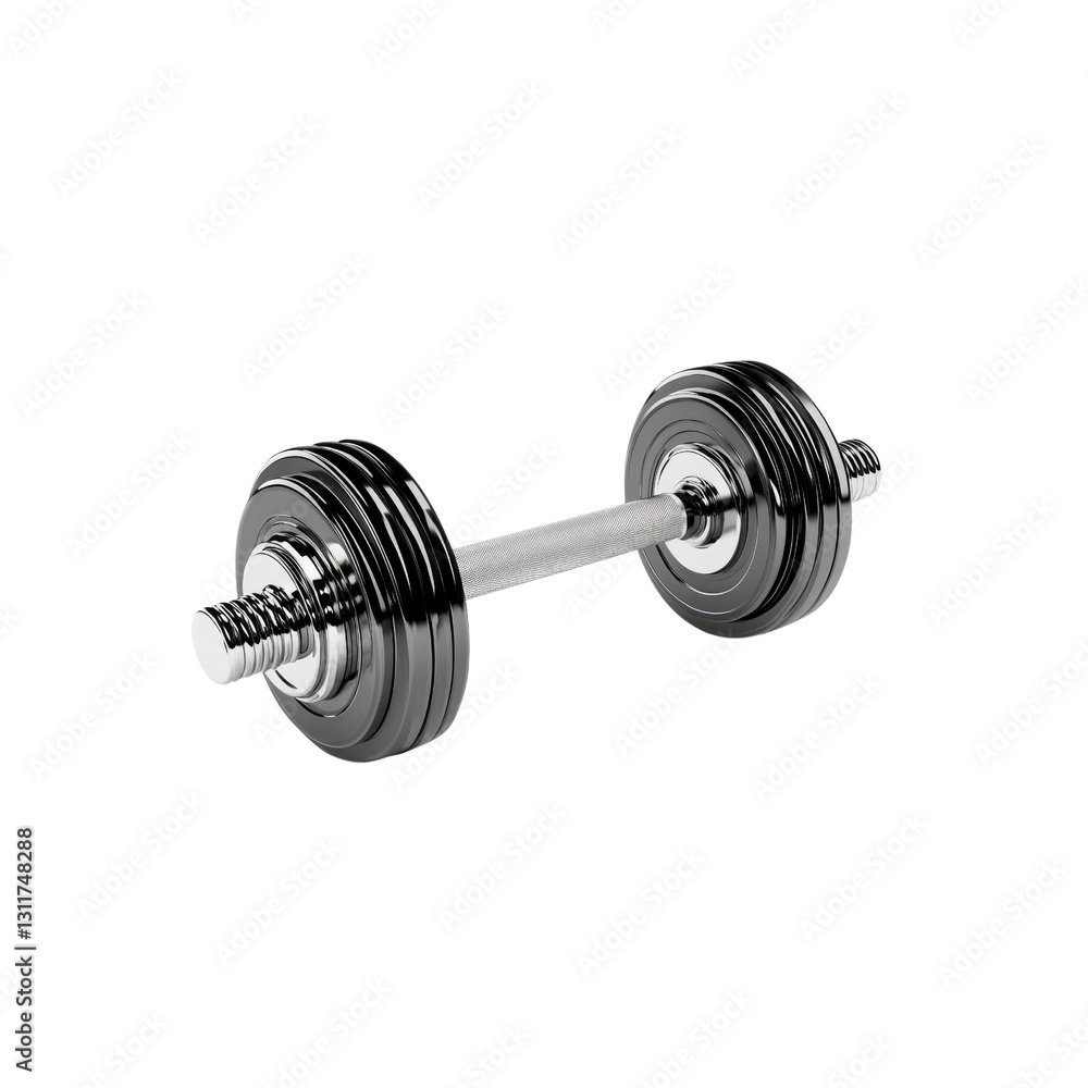 Naklejka premium Chrome and Black Dumbbell Isolated on White Background