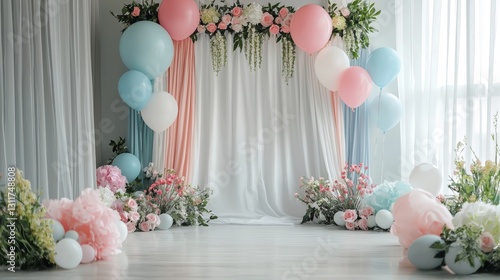 Pastel Balloon and Floral Decor Backdrop for Party or Event