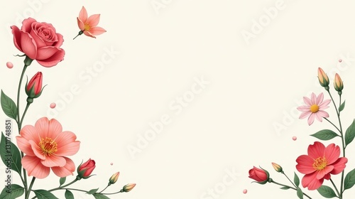 Elegant Floral Border Design with Delicate Roses and Daisies, Perfect for Invitations or Announcements