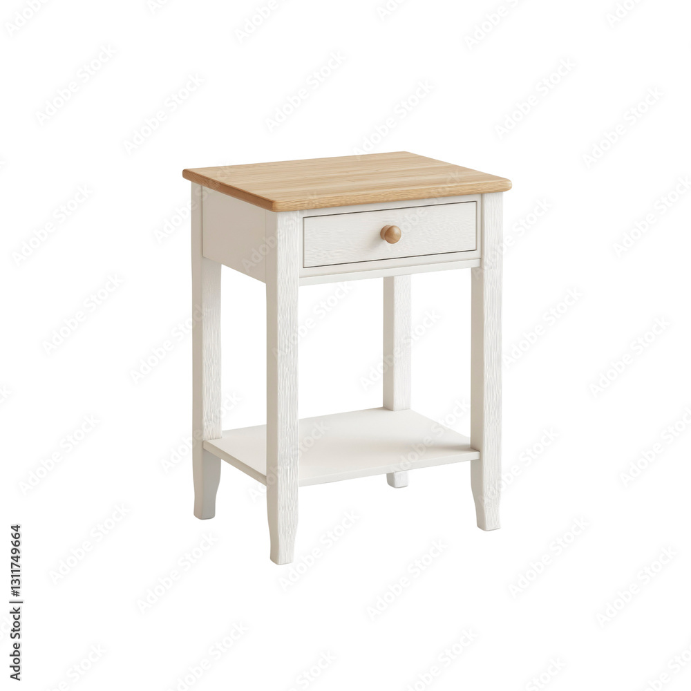 Modern White and Oak Wooden Bedside Table with Drawer and Shelf Modern White and Oak Wooden Bedside Table with Drawer and Shelf