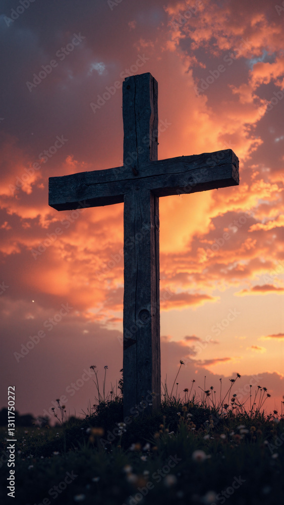 A Solitary Cross Silhouetted Against a Dramatic Dusk Sky: Perfect for Religious Publications and Inspirational Posters A Solitary Cross Silhouetted Against a Dramatic Dusk Sky: Perfect for Religious Publications and Inspirational Posters