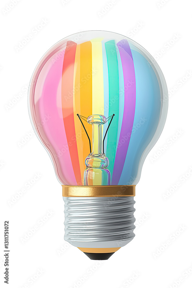 Fototapeta premium Colorful light bulb with rainbow stripes illuminating creativity.