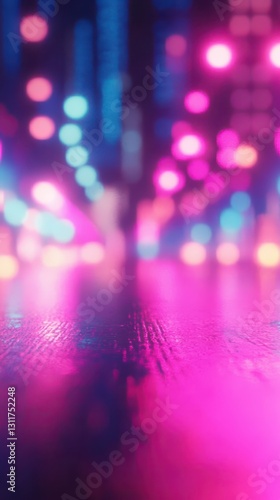 Blurred neon lights blending into an abstract backdrop, creating a soft glowing futuristic aesthetic