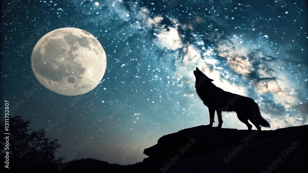 Lunar Wolf Silhouette Against Celestial Background, glowing, ethereal Lunar Wolf Silhouette Against Celestial Background, glowing, ethereal