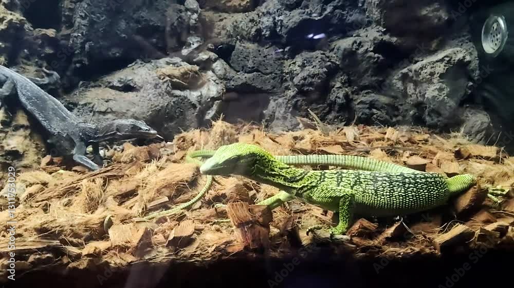 Lizards in Terrarium Exploring Habitat of Black and Green Reptiles Among Rocks and Wood in Natures Vibrant Animal Kingdom Lizards in Terrarium Exploring Habitat of Black and Green Reptiles Among Rocks and Wood in Natures Vibrant Animal Kingdom