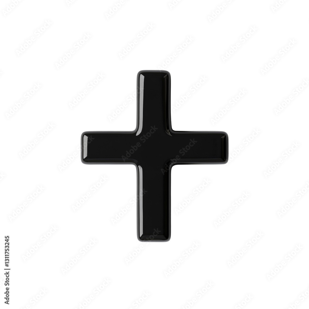 Glossy Black Plus Sign, Cross Symbol, 3D Render Glossy Black Plus Sign, Cross Symbol, 3D Render